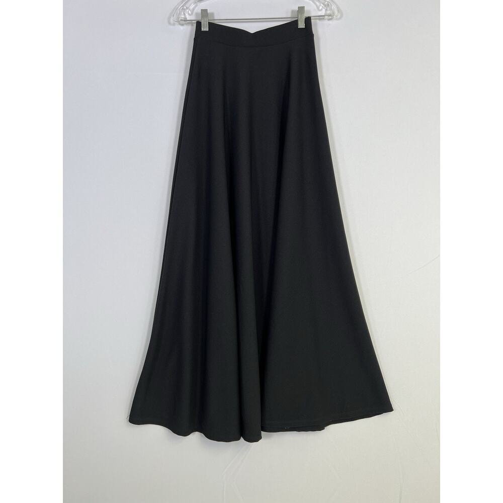 Karen T Designs VTG Black Maxi Skirt A Line Elastic Waist White Sz S USA Made